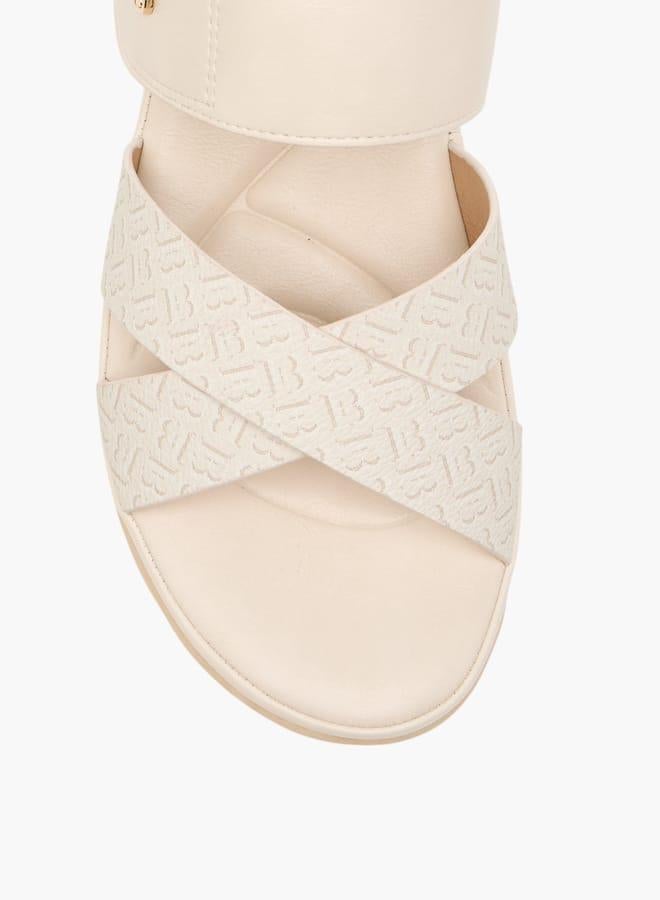 Flora Bella By Shoexpress Women Monogram Print Slip-On Sandals with Wedge Heel - Image 4