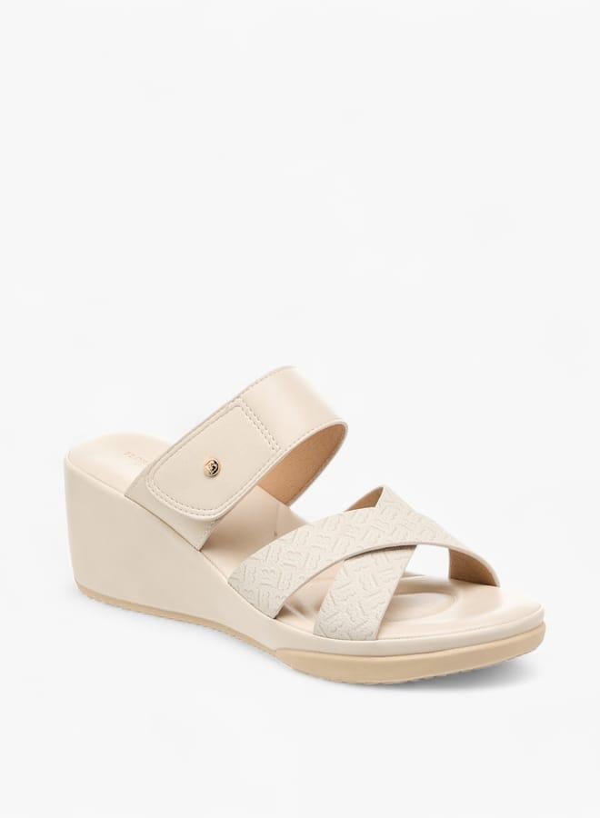 Flora Bella By Shoexpress Women Monogram Print Slip-On Sandals with Wedge Heel - Image 1