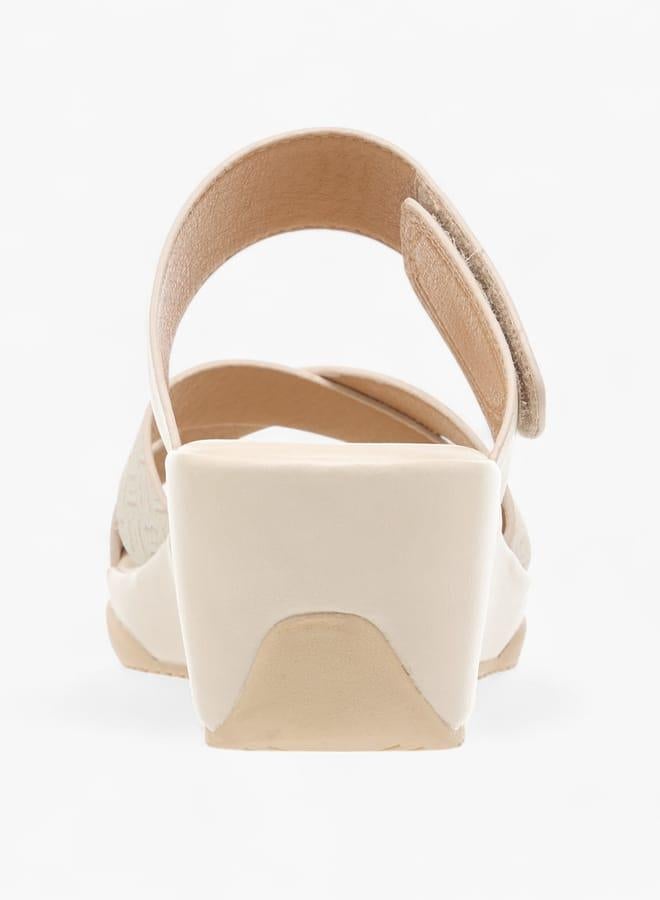 Flora Bella By Shoexpress Women Monogram Print Slip-On Sandals with Wedge Heel - Image 5