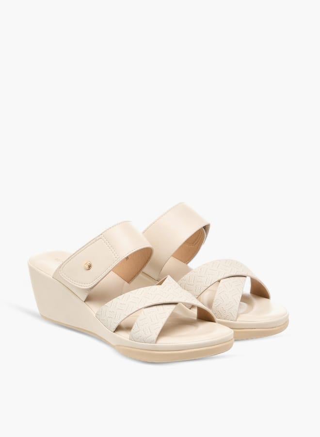 Flora Bella By Shoexpress Women Monogram Print Slip-On Sandals with Wedge Heel - Image 3