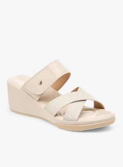 Flora Bella By Shoexpress Women Monogram Print Slip-On Sandals with Wedge Heel