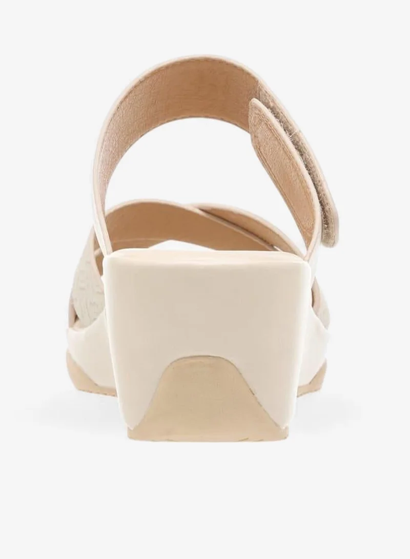 Flora Bella By Shoexpress Women Monogram Print Slip-On Sandals with Wedge Heel