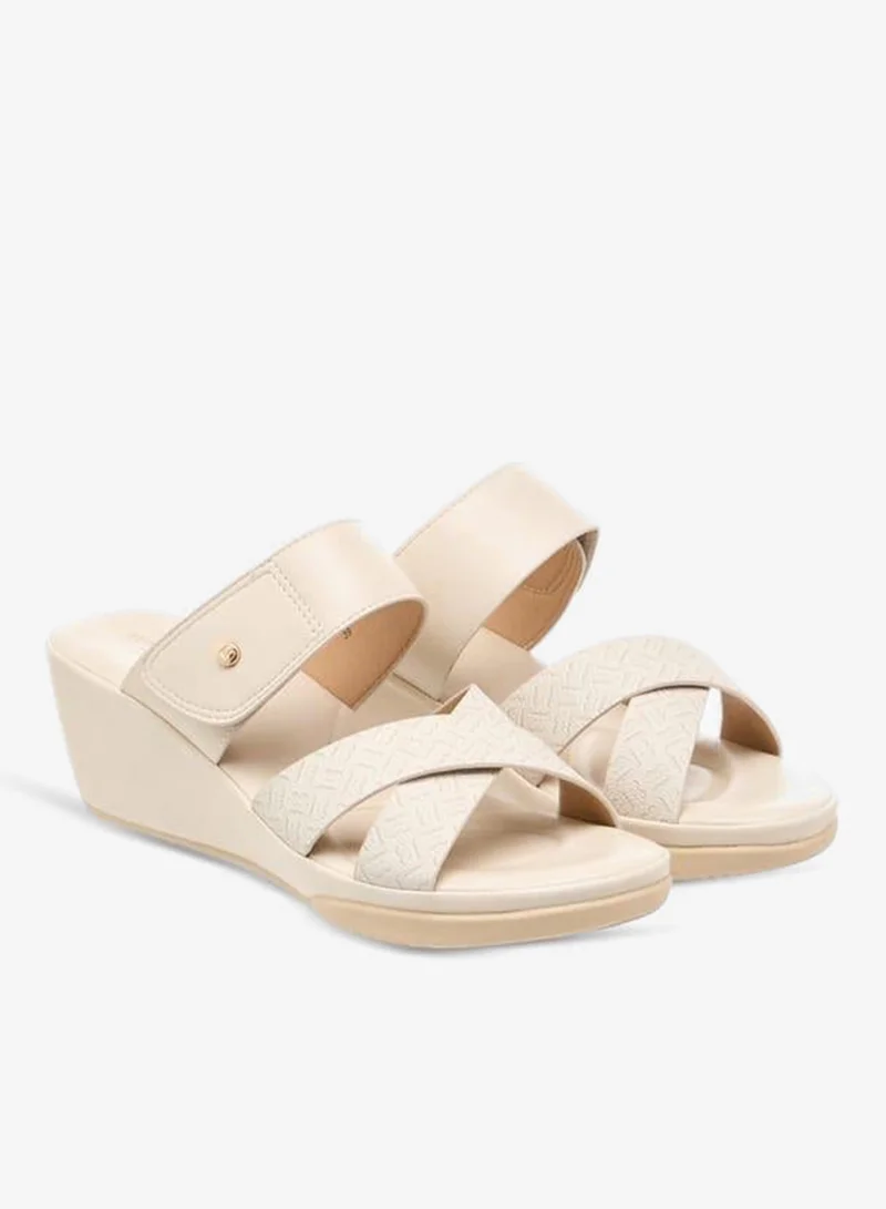 Flora Bella By Shoexpress Women Monogram Print Slip-On Sandals with Wedge Heel