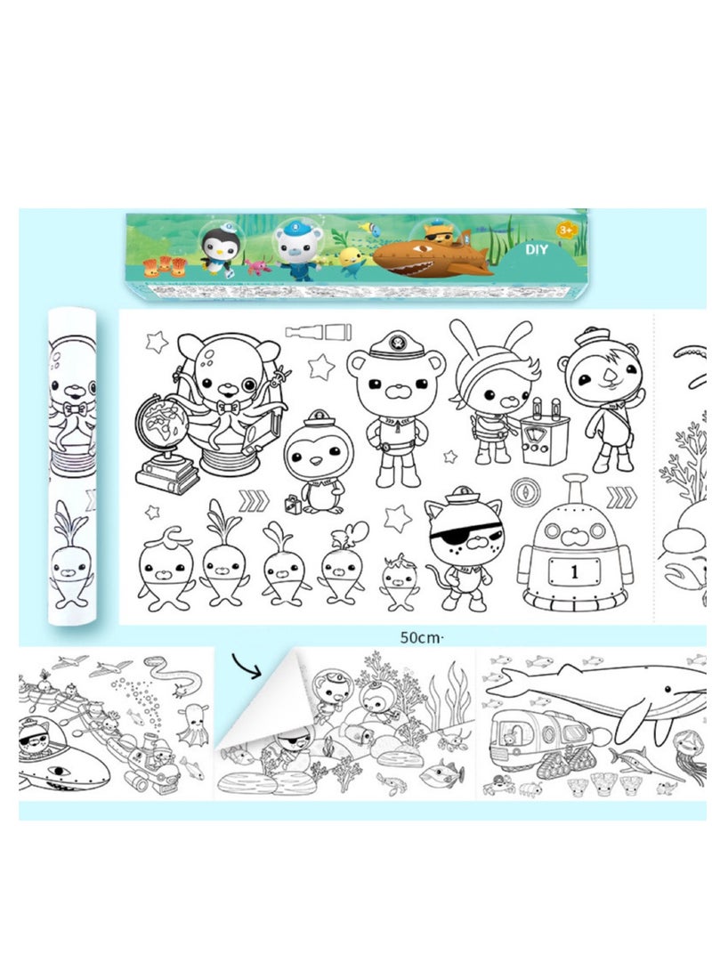 29.7cm*3m cartoon Octonauts DIY drawing paper color filling scroll kids DIY wallpaper scroll rolling draw ng graffiti colorful doodling papers for children creative painting  - Image 1