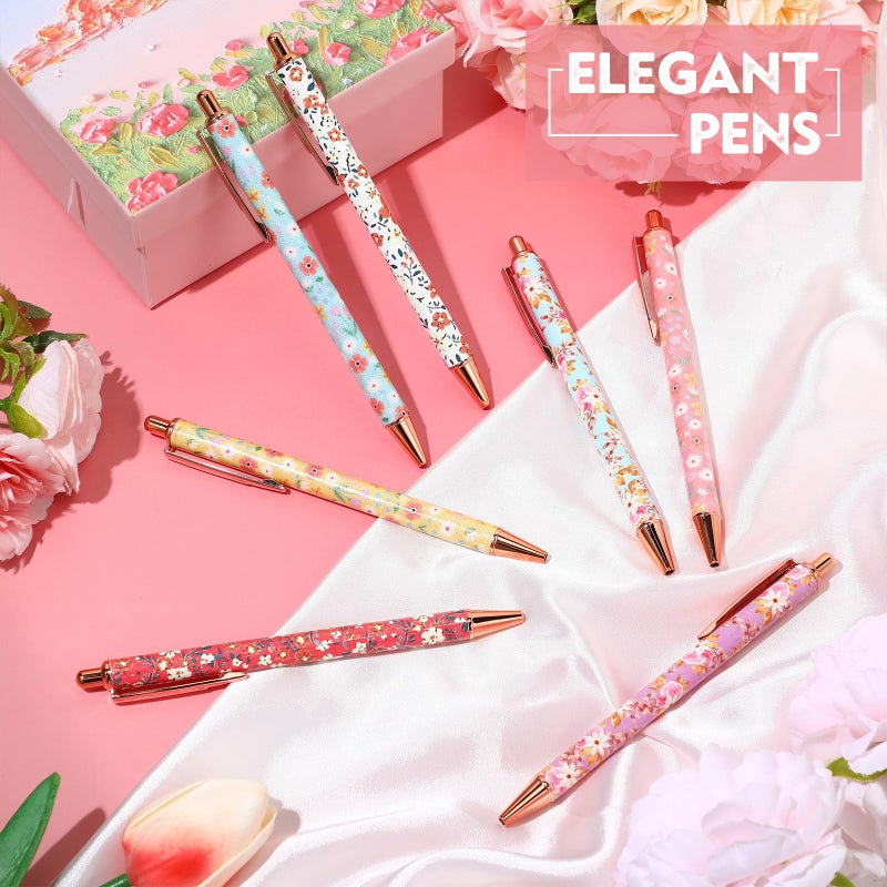 Sherr 7 Pcs Fancy Pens for Women Cute Sparkly Glitter Pens with 10 Pcs Black Ink Refills Pretty Gifts for Girls Office School Christmas Graduation(Floral) - Image 4