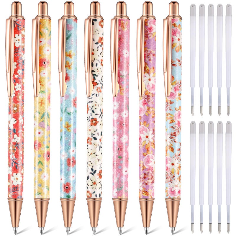 Sherr 7 Pcs Fancy Pens for Women Cute Sparkly Glitter Pens with 10 Pcs Black Ink Refills Pretty Gifts for Girls Office School Christmas Graduation(Floral) - Image 1