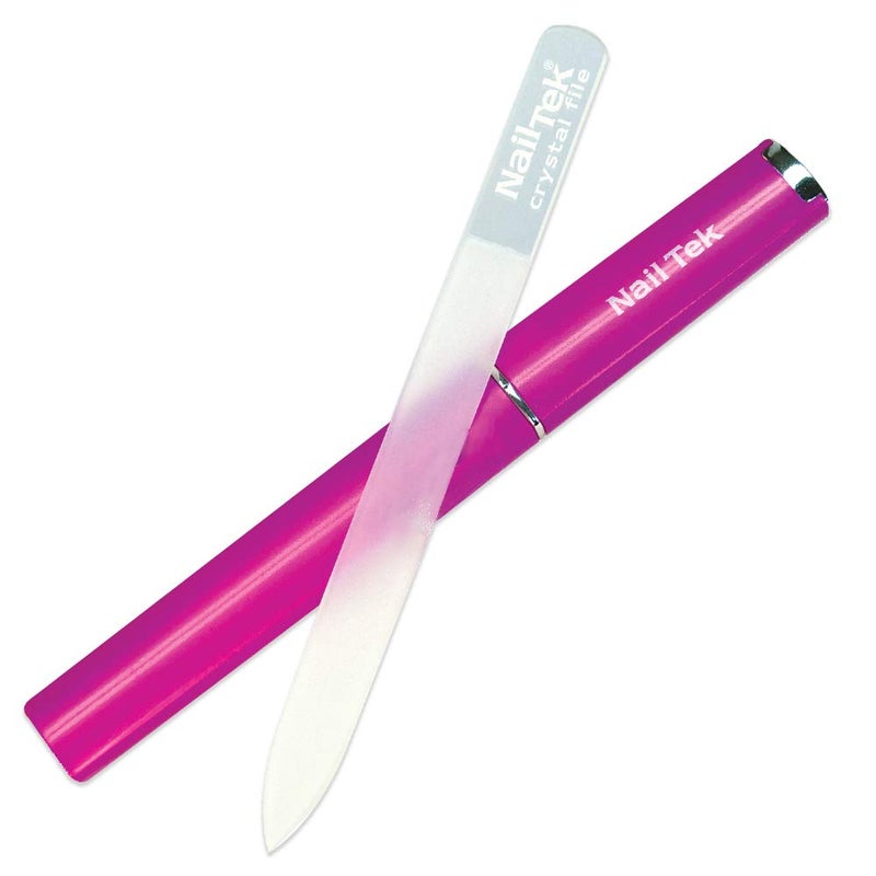 Nail Tek Crystal File Double-Sided with Fuchsia Companion Case, Medium File 5", Professional Fingernail File for Manicure Pedicure, Keep Nails Trim and Smooth, No More Nail Jagged Edges - Image 1