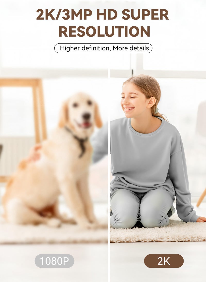 كاميرا مراقبة داخلية ULHYC بدقة 2K و3 ميجابكسل: دوران/إمالة 360 درجة مع رؤية ليلية ملونة، وكشف الضوضاء والتفاعل مع الذكاء الاصطناعي، وتتبع تلقائي، وصوت ثنائي الاتجاه، وتعمل مع جوجل وأليكسا - view 3