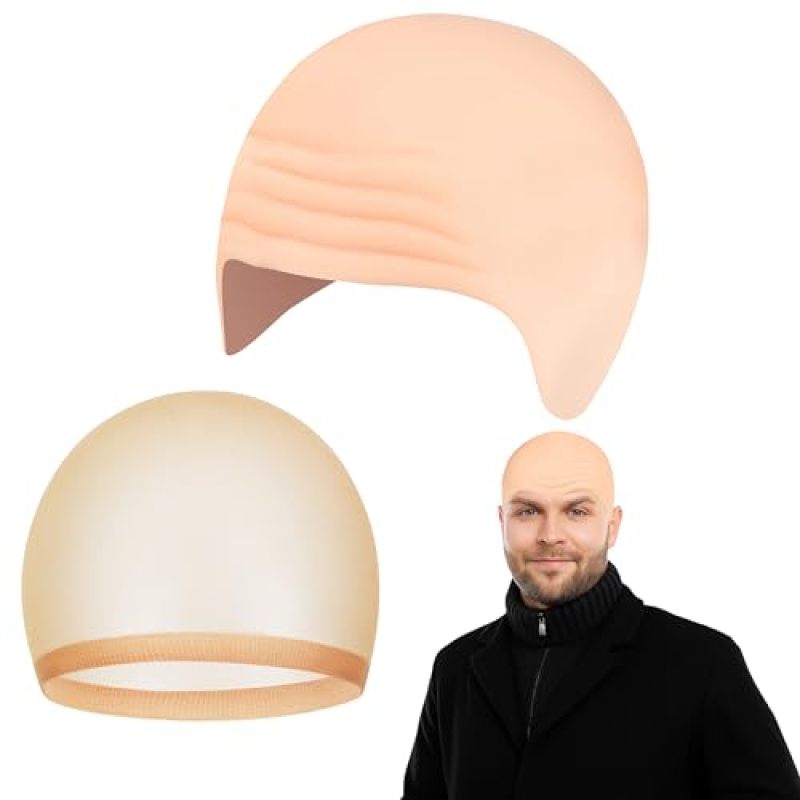 Bald Cap Beige Latex - Comfortable Fit Bald Wig Cap for Halloween Cosplay Costume Party Supplies - Image 1