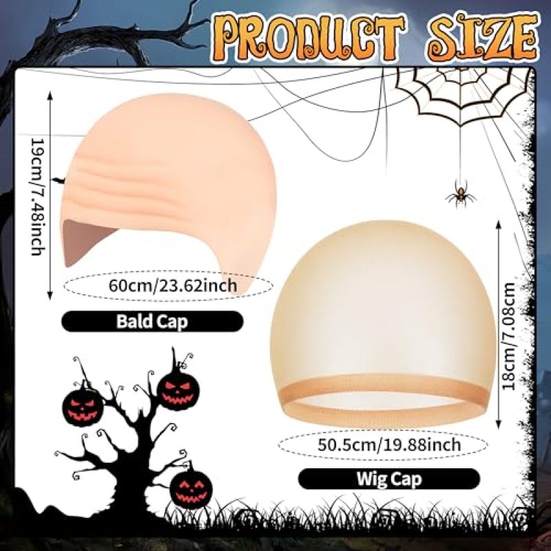 Bald Cap Beige Latex - Comfortable Fit Bald Wig Cap for Halloween Cosplay Costume Party Supplies - Image 2