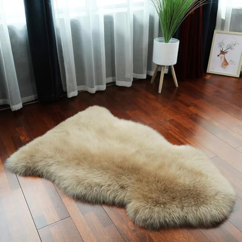 LLB Genuine Sheepskin Area Rug Wool Rug Fur Carpet Fluffy Shaggy Fur Rug for Living Room Kids Bedroom Real Sheepskin Throw Lambskin Rugs Sofa Mat Chair Seat Covers (Tan, 2 x 3 ft Sheepskin) - Image 2