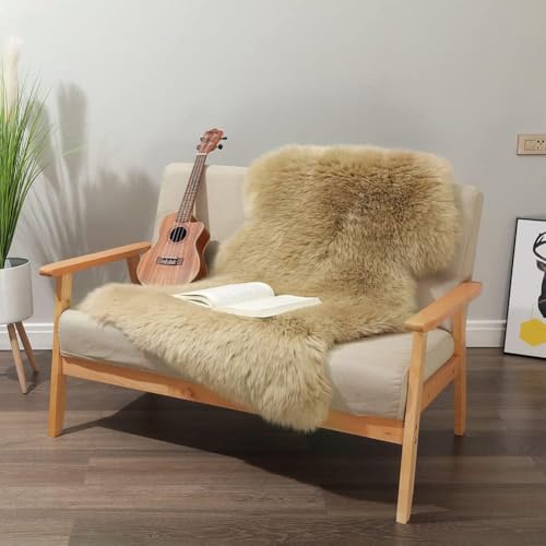 LLB Genuine Sheepskin Area Rug Wool Rug Fur Carpet Fluffy Shaggy Fur Rug for Living Room Kids Bedroom Real Sheepskin Throw Lambskin Rugs Sofa Mat Chair Seat Covers (Tan, 2 x 3 ft Sheepskin) - Image 3