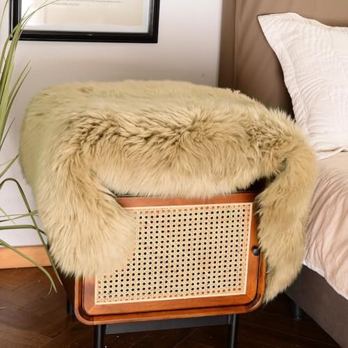 LLB Genuine Sheepskin Area Rug Wool Rug Fur Carpet Fluffy Shaggy Fur Rug for Living Room Kids Bedroom Real Sheepskin Throw Lambskin Rugs Sofa Mat Chair Seat Covers (Tan, 2 x 3 ft Sheepskin) - Image 4