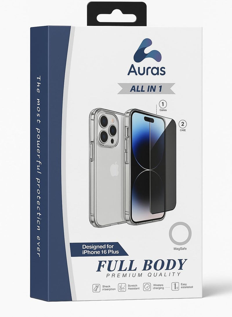 AUras Auras Full Body Clear Case with Screen Protector - Compatible with iPhone 16 Plus - MagSafe Support - Shock & Scratch Protection - ALL IN 1 