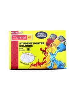 Camlin Camlin Camel Student's Poster Colour Set 18 Shades and Kokuyo Paint Brush Series 66 Round Synthetic Gold -Set of 7  - Image 1