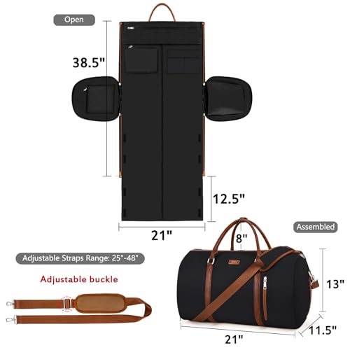 TIBES Convertible Garment Duffle Bags for Travel - Carry On Garment Bags With Toiletry Bag, Large Weekender Bags for Women Men 2 in 1 Hanging Suitcase Suit Travel Duffel Bags (Black) - Image 5