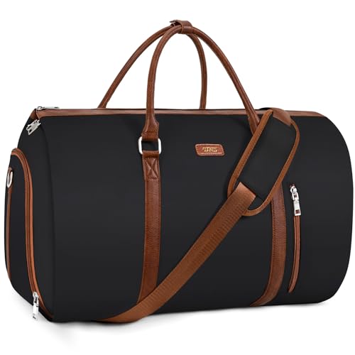 TIBES Convertible Garment Duffle Bags for Travel - Carry On Garment Bags With Toiletry Bag, Large Weekender Bags for Women Men 2 in 1 Hanging Suitcase Suit Travel Duffel Bags (Black) - Image 1