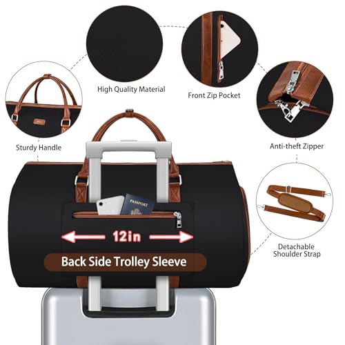 TIBES Convertible Garment Duffle Bags for Travel - Carry On Garment Bags With Toiletry Bag, Large Weekender Bags for Women Men 2 in 1 Hanging Suitcase Suit Travel Duffel Bags (Black) - Image 4