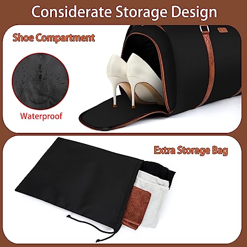 TIBES Convertible Garment Duffle Bags for Travel - Carry On Garment Bags With Toiletry Bag, Large Weekender Bags for Women Men 2 in 1 Hanging Suitcase Suit Travel Duffel Bags (Black) - Image 2