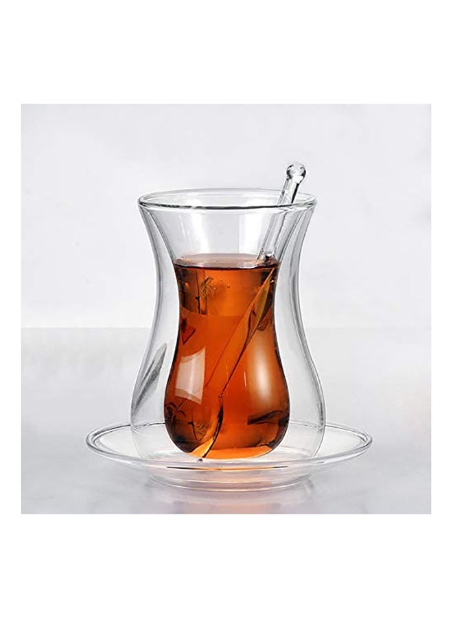 BLACKSTONE 100ml Clear Borosilicate Glass TS891 Double Wall Estikana Tea Set 18 Pieces with Saucers and Spoons Heat Resistant Arabic Coffee Cups Elegant Drinkware for Majlis Ramadan and Hosting - Image 2