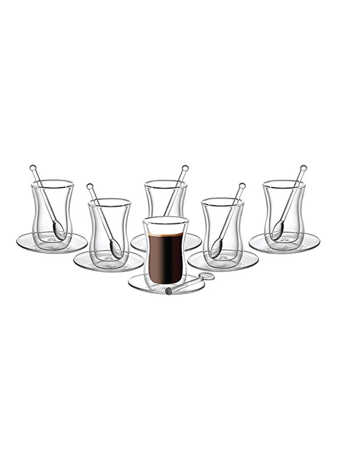 BLACKSTONE 100ml Clear Borosilicate Glass TS891 Double Wall Estikana Tea Set 18 Pieces with Saucers and Spoons Heat Resistant Arabic Coffee Cups Elegant Drinkware for Majlis Ramadan and Hosting - Image 1