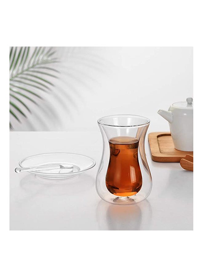 BLACKSTONE 100ml Clear Borosilicate Glass TS891 Double Wall Estikana Tea Set 18 Pieces with Saucers and Spoons Heat Resistant Arabic Coffee Cups Elegant Drinkware for Majlis Ramadan and Hosting - Image 4