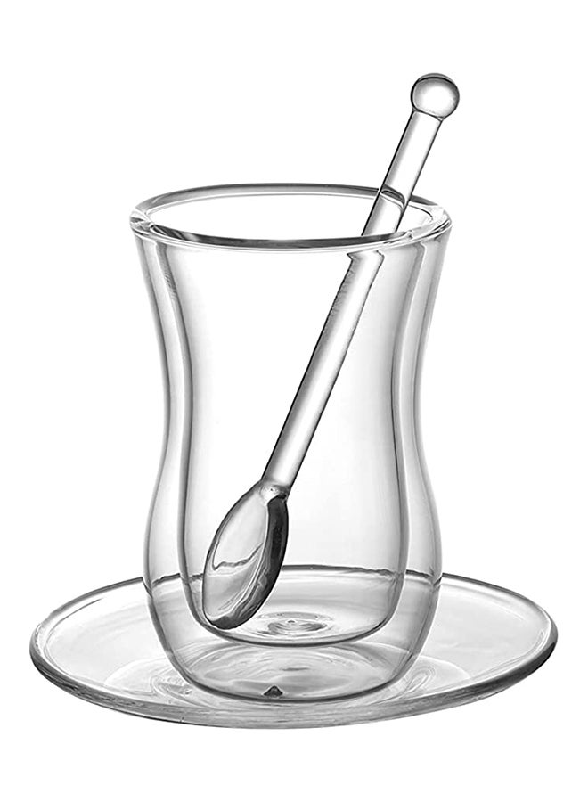 BLACKSTONE 100ml Clear Borosilicate Glass TS891 Double Wall Estikana Tea Set 18 Pieces with Saucers and Spoons Heat Resistant Arabic Coffee Cups Elegant Drinkware for Majlis Ramadan and Hosting - Image 5