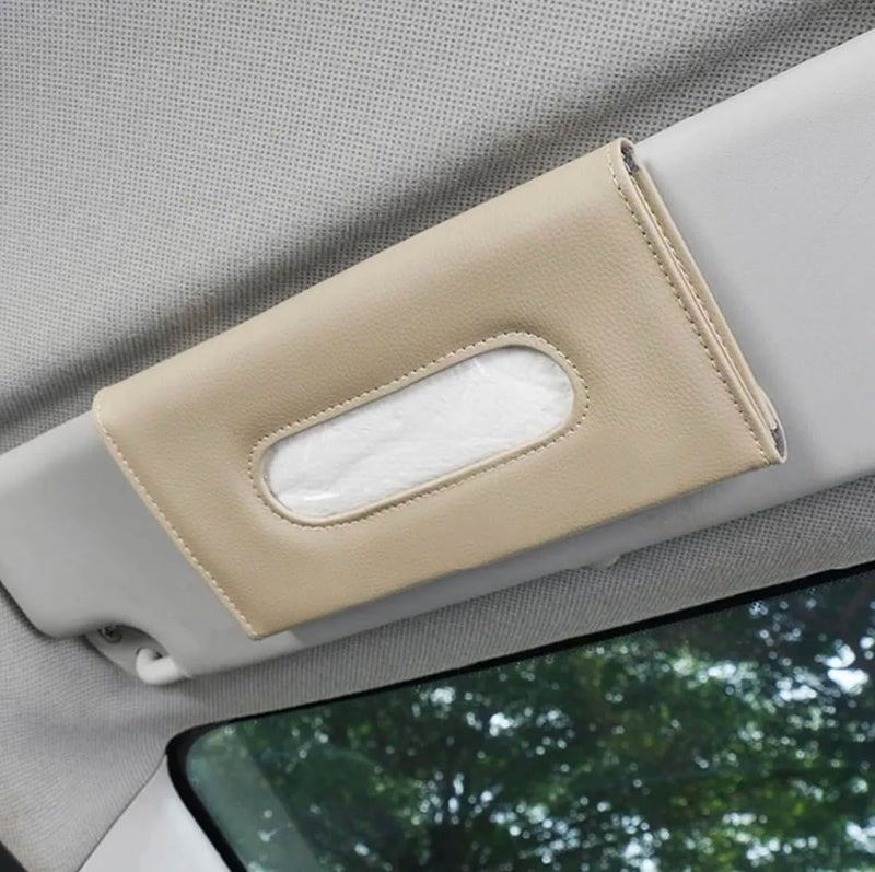 Automaze Pu Leather Car Sun Visor, Seat Side Pocket Back Seat Tissue Napkin Box Holder, Interior Car Accessories (Beige) - Image 5