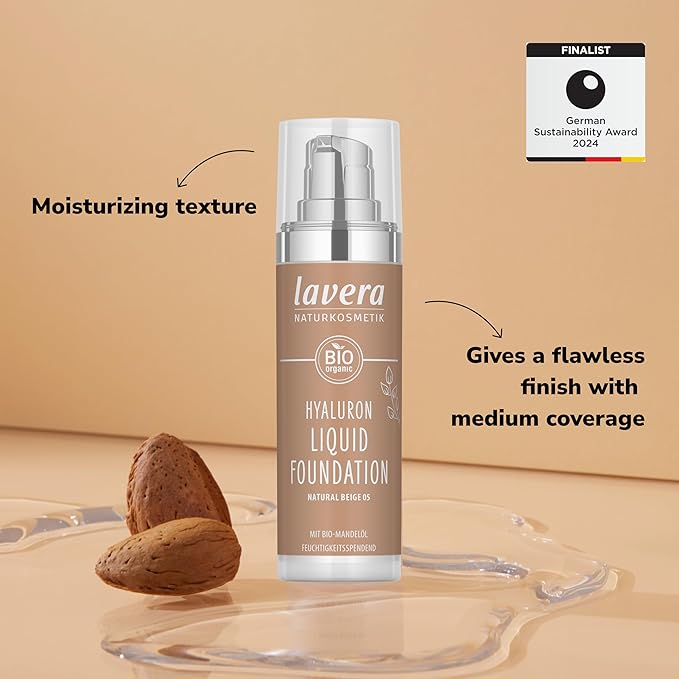 lavera Hyaluron Liquid Foundation Natural Beige 05 natural cosmetics Vegan Silky lightweight texture free from mineraloil Natural hyaluronic acid Organic almond oil 30ml - Image 2
