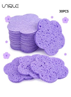 Unique 30-Count Facial Sponges Compressed Facial Sponges Natural Facial Cleansing Sponges Pads Cute Flower Shape Exfoliating Sponges for Cleansing Reusable,Best Makeup Gift, Purple  - Image 1