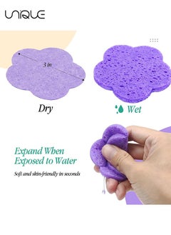 Unique 30-Count Facial Sponges Compressed Facial Sponges Natural Facial Cleansing Sponges Pads Cute Flower Shape Exfoliating Sponges for Cleansing Reusable,Best Makeup Gift, Purple  - Image 2