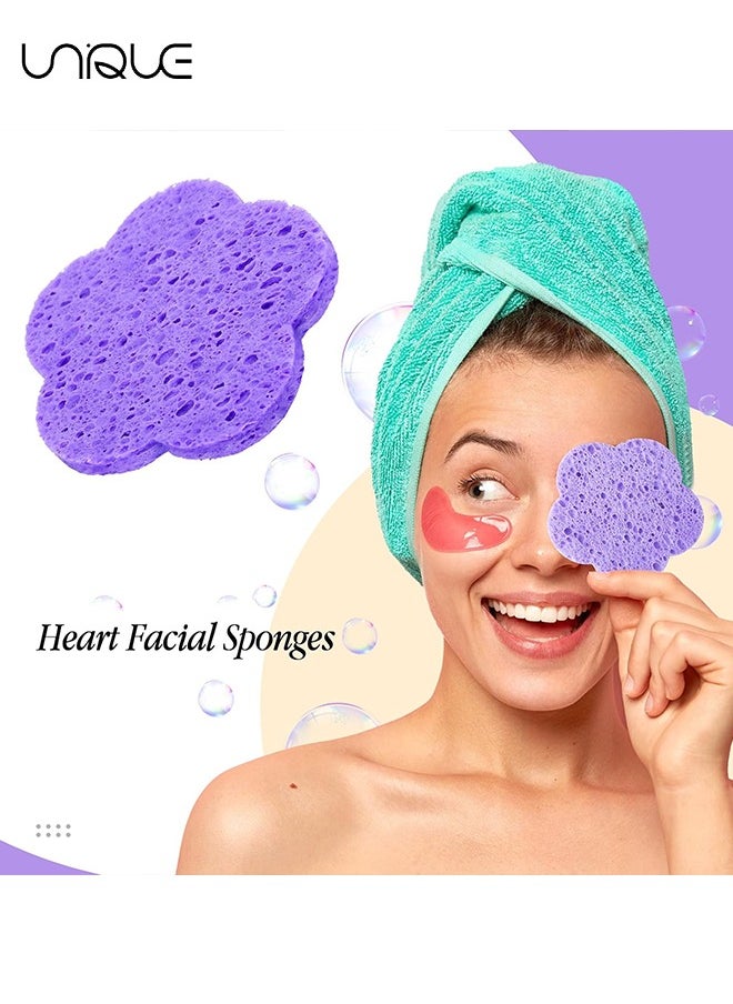30-Count Facial Sponges Compressed Facial Sponges Natural Facial Cleansing Sponges Pads Cute Flower Shape Exfoliating Sponges for Cleansing Reusable,Best Makeup Gift, Purple