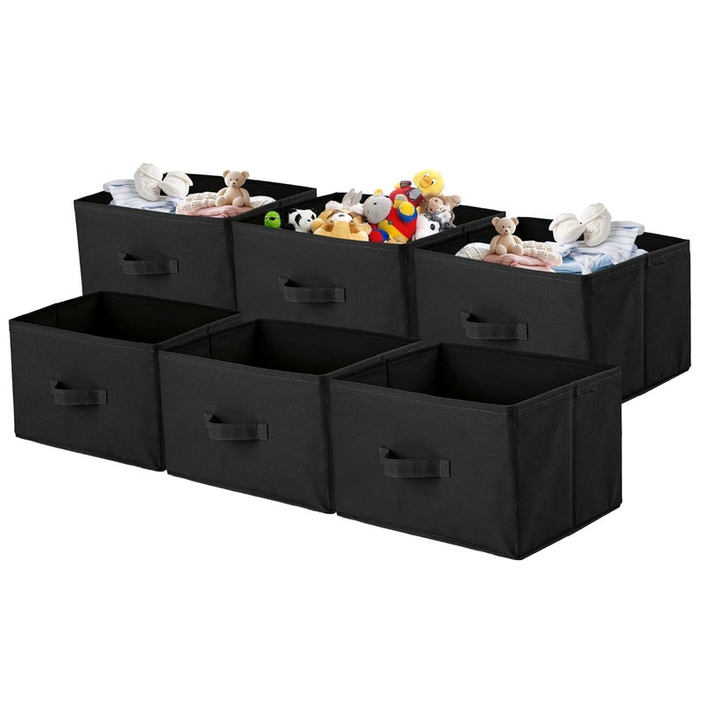 Kuber Industries Kuber Industries Pack of 6 Rectangle Foldable Multipurpose Wardrobe Storage Organizer for Home 26 Litres Portable CupboardCloset Organiser Storage Box for Clothes Toys Plain Black  - Image 1