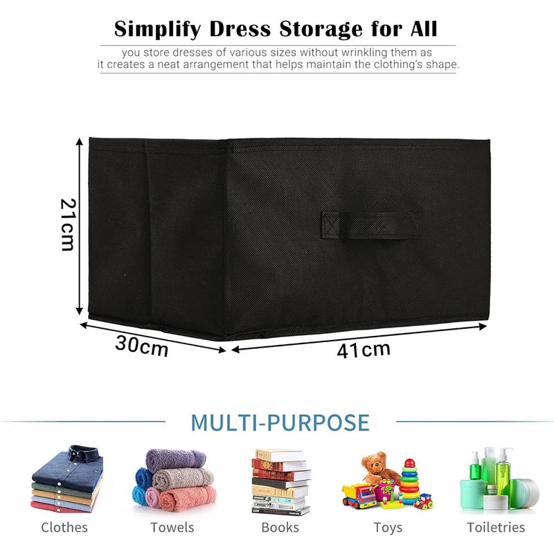 Kuber Industries Kuber Industries Pack of 6 Rectangle Foldable Multipurpose Wardrobe Storage Organizer for Home 26 Litres Portable CupboardCloset Organiser Storage Box for Clothes Toys Plain Black  - Image 3