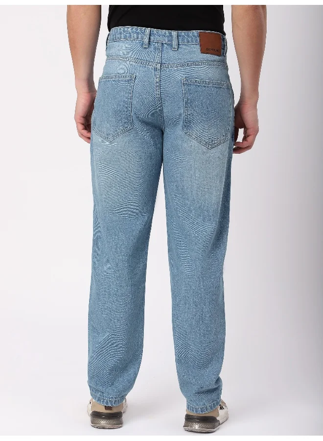 Beyoung Light Blue Distressed Baggy Fit Jeans for Mens