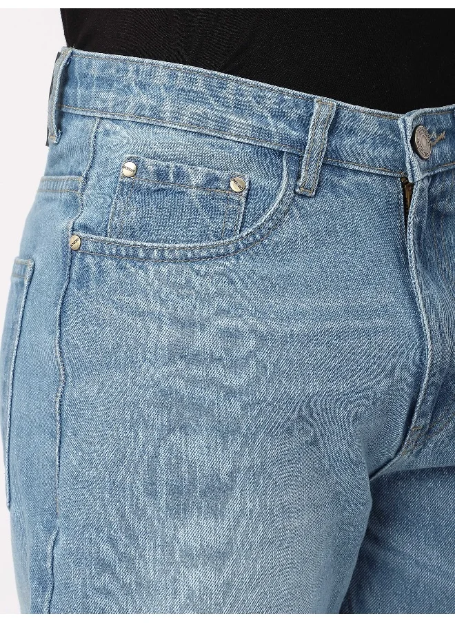 بيونغ Light Blue Distressed Baggy Fit Jeans for Mens