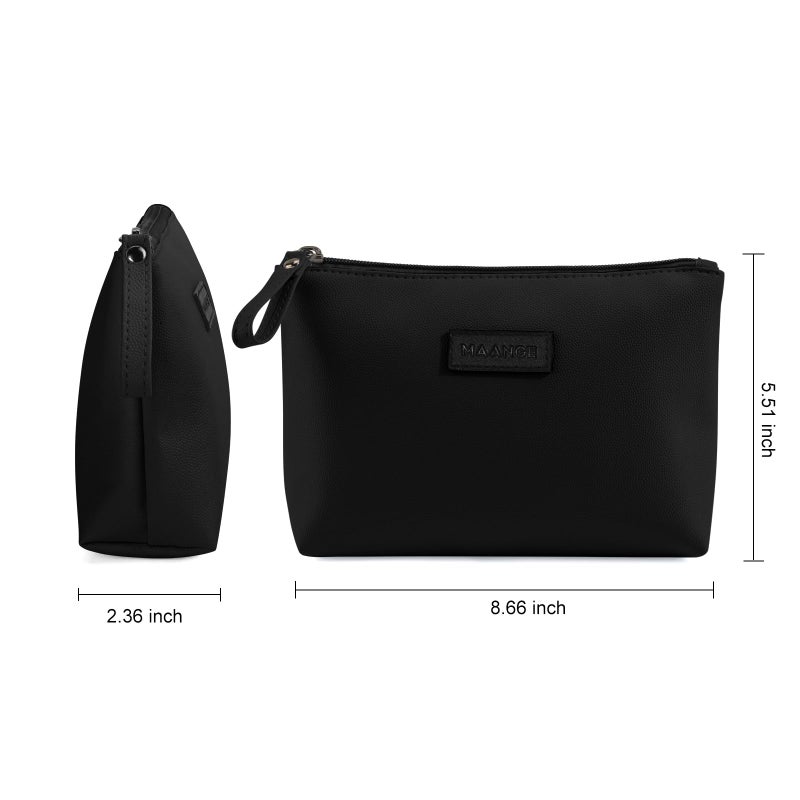 MAANGE Cosmetic Bags for Women Small Makeup Bag for Purse Pu Leather Makeup Pouch Travel Makeup Bag with Zipper Make Up Bag for Travelling (Black) - Image 3