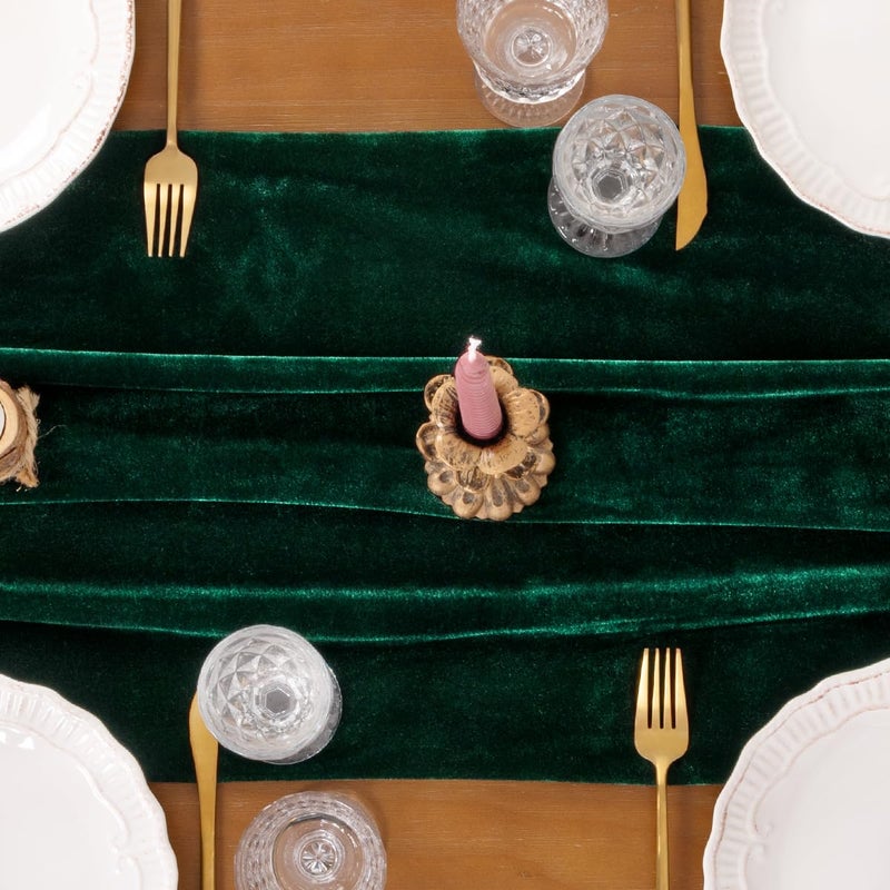 Socomi Green Velvet Valentine's Day Table Runner Cloth Decor 20 x 120 Inches 10ft Fabric Emerald Green Luxurious Thanksgiving Wedding Runner for New Year Bridal Shower - Image 5