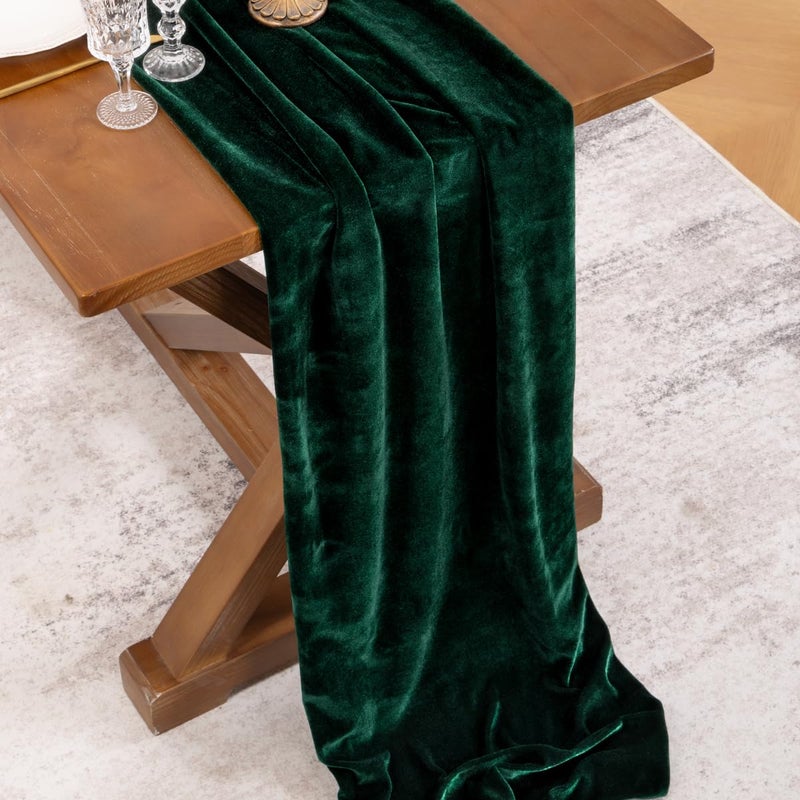 Socomi Green Velvet Valentine's Day Table Runner Cloth Decor 20 x 120 Inches 10ft Fabric Emerald Green Luxurious Thanksgiving Wedding Runner for New Year Bridal Shower - Image 3