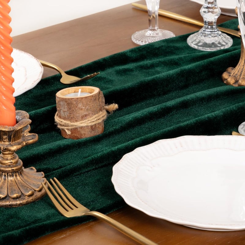 Socomi Green Velvet Valentine's Day Table Runner Cloth Decor 20 x 120 Inches 10ft Fabric Emerald Green Luxurious Thanksgiving Wedding Runner for New Year Bridal Shower - Image 4