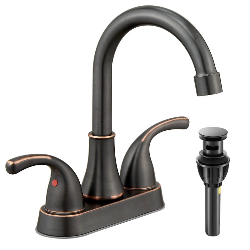 Fransiton Bathroom Sink Faucet Fransiton 4 Inch Faucet 2 Handle Bathroom Sinks Faucets Lead-Free Oil Rubbed Bronze Bath Sinks Faucets With Pop-Up Drain Stopper And Supply Hoses - Image 1