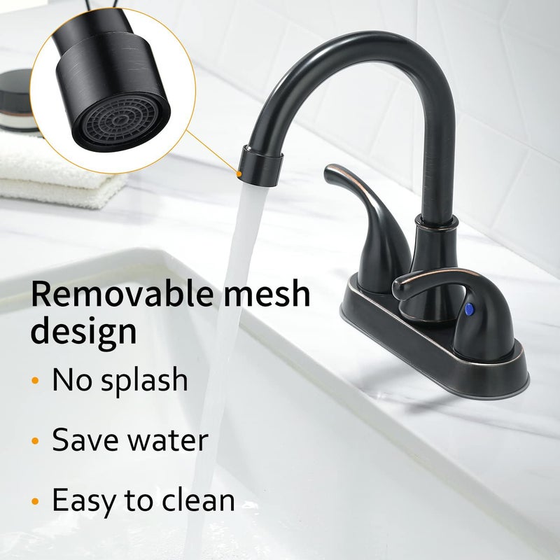 Fransiton Bathroom Sink Faucet Fransiton 4 Inch Faucet 2 Handle Bathroom Sinks Faucets Lead-Free Oil Rubbed Bronze Bath Sinks Faucets With Pop-Up Drain Stopper And Supply Hoses - Image 4