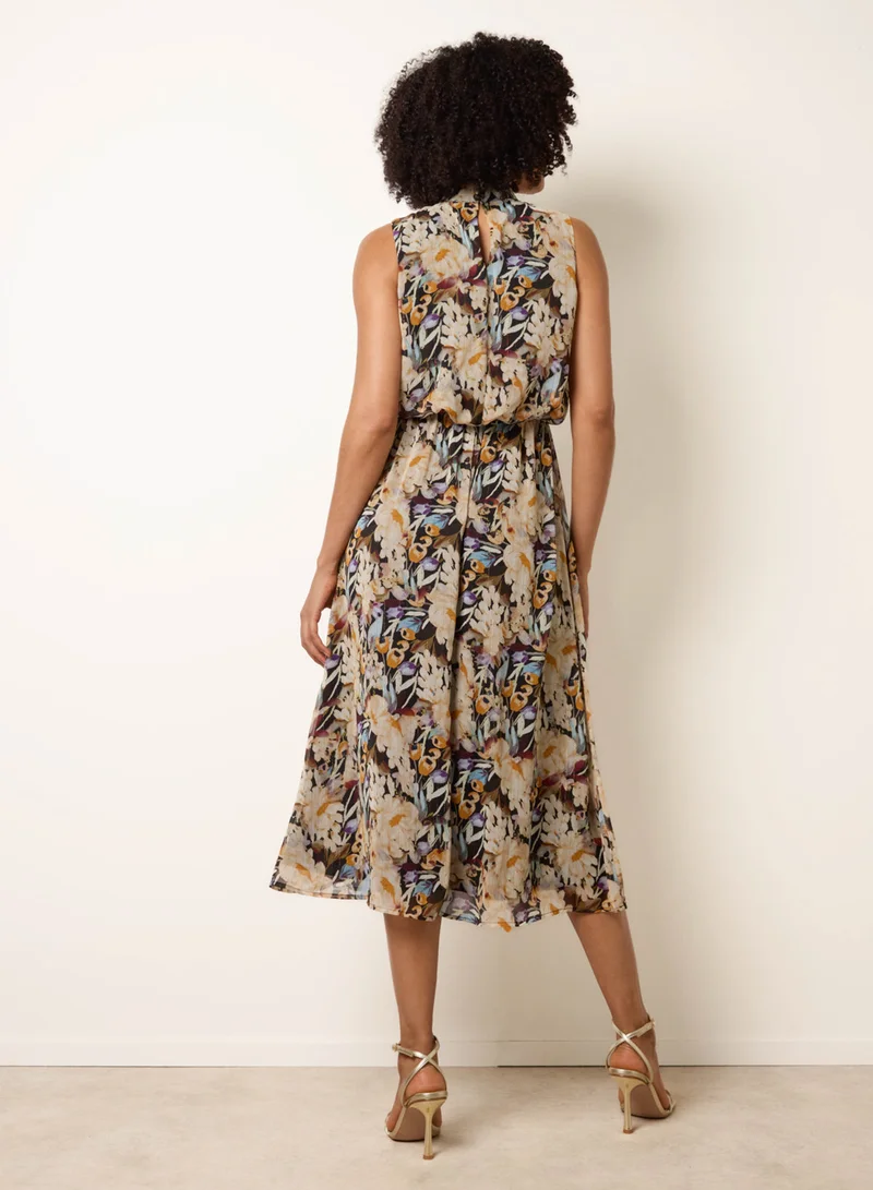 Blue Vanilla Wartercolour Printed Sleeveless Midi Dress