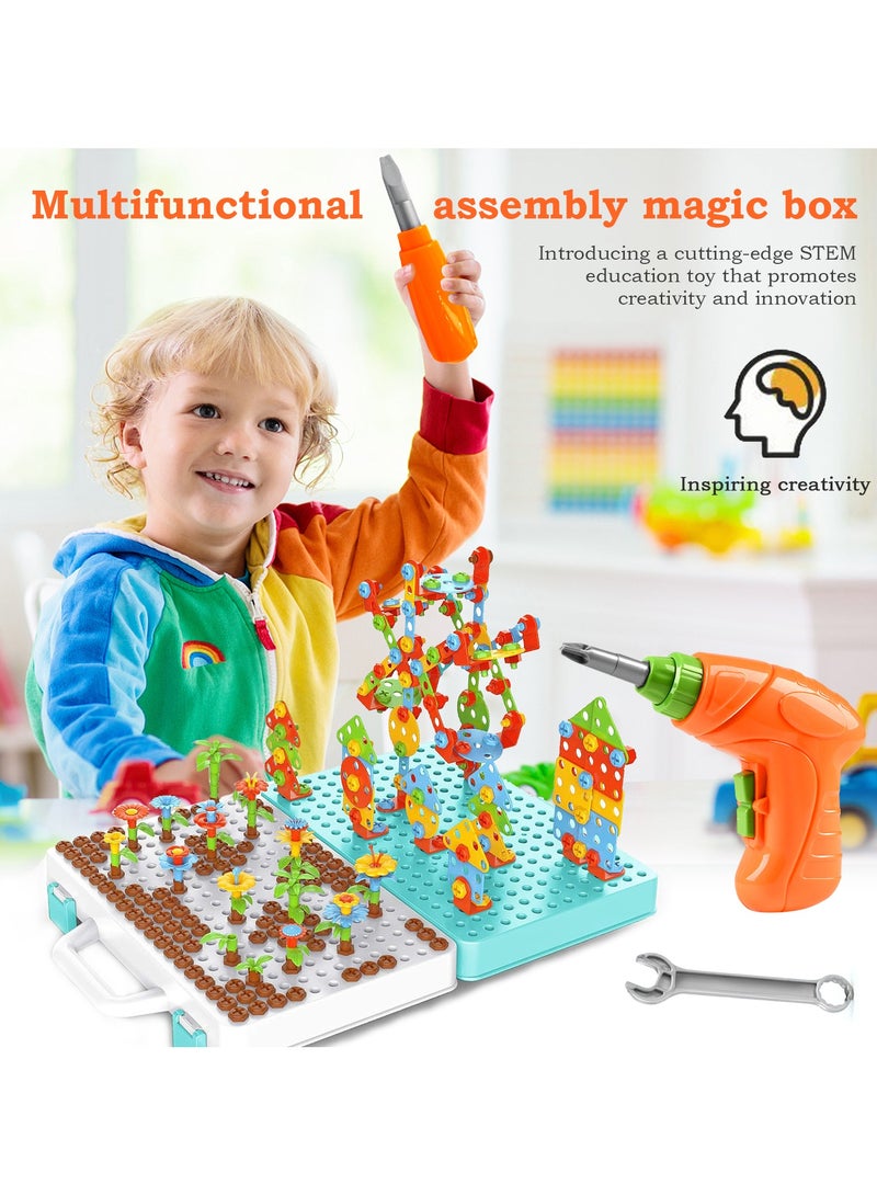 Lenamos Toys for 3 4 5 6 7 8 9 10  Year Old, Design and Drill Toy for Kid, Construction Games, Creative Engineering Building Kits, Mosaic Toy Drill Puzzle Set Educational Toys for Toddler Preschool - Image 2