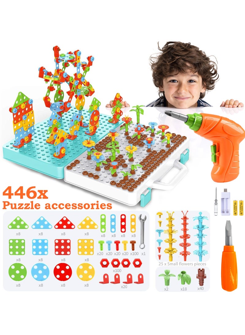 Lenamos Toys for 3 4 5 6 7 8 9 10  Year Old, Design and Drill Toy for Kid, Construction Games, Creative Engineering Building Kits, Mosaic Toy Drill Puzzle Set Educational Toys for Toddler Preschool - Image 3