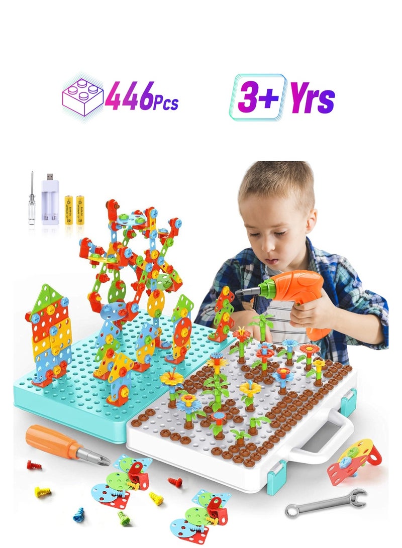 Lenamos Toys for 3 4 5 6 7 8 9 10  Year Old, Design and Drill Toy for Kid, Construction Games, Creative Engineering Building Kits, Mosaic Toy Drill Puzzle Set Educational Toys for Toddler Preschool - Image 1
