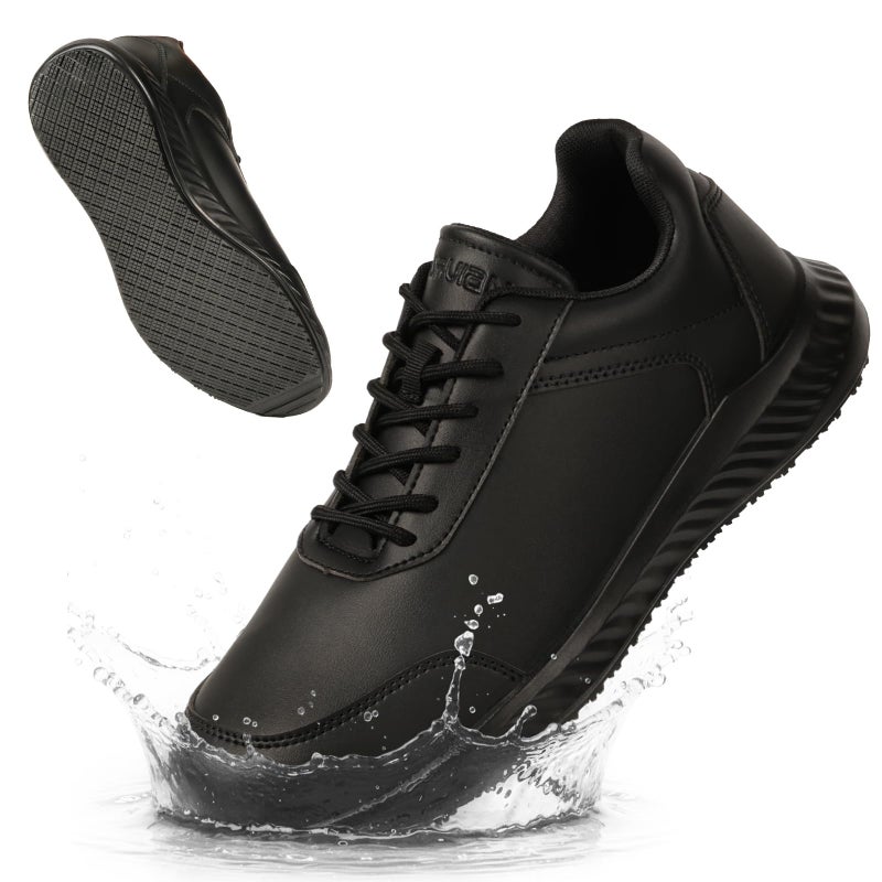 Furuian Non Slip Work Shoes for Men Waterproof Food Service Kitchen Chef Restaurant Walking Sneakers All Black Slip Resistant Work Shoes for Men - Image 1
