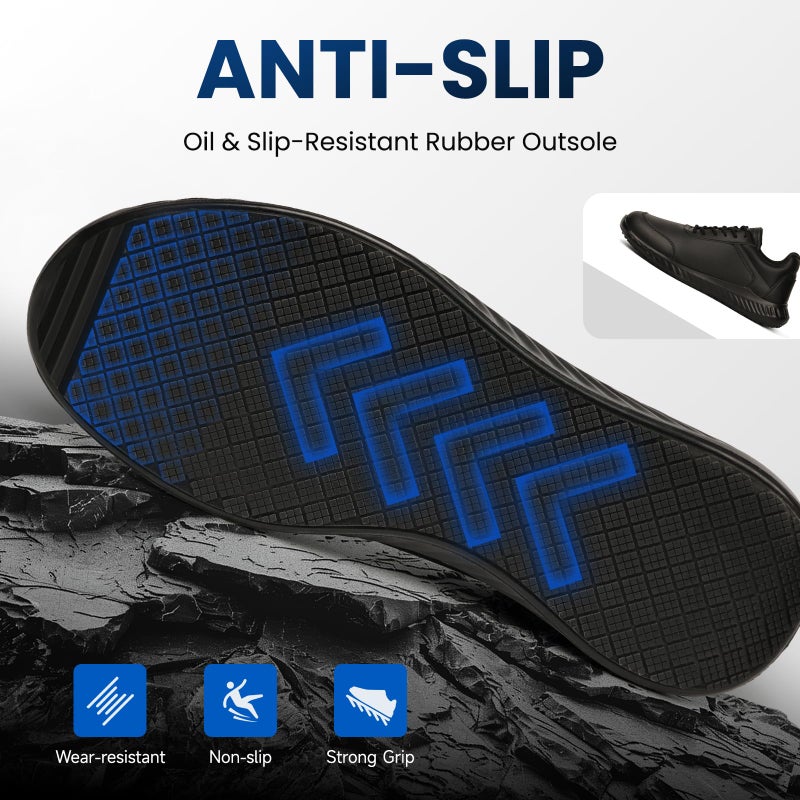 Furuian Non Slip Work Shoes for Men Waterproof Food Service Kitchen Chef Restaurant Walking Sneakers All Black Slip Resistant Work Shoes for Men - Image 5