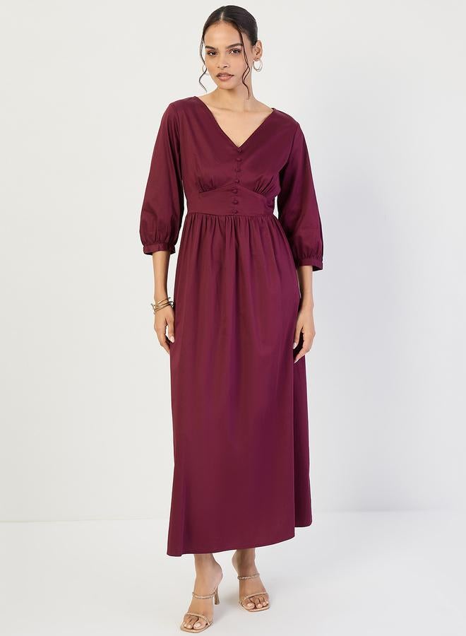Femmella Wine Cotton Corset Detailing Maxi Dress - Image 1