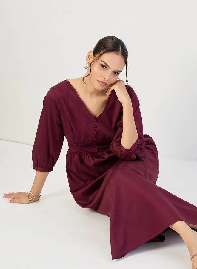 Femmella  Wine Cotton Corset Detailing Maxi Dress for Women | Best Price UAE